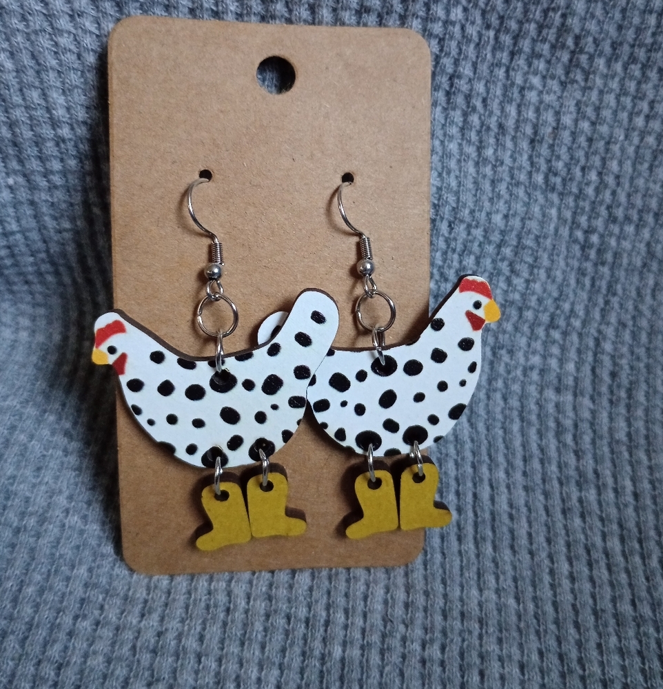 Wooden chicken earrings